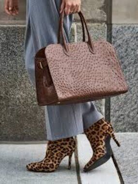 NWT CLAUDIA Made in Italy Leather Ostrich Embossed Satchel